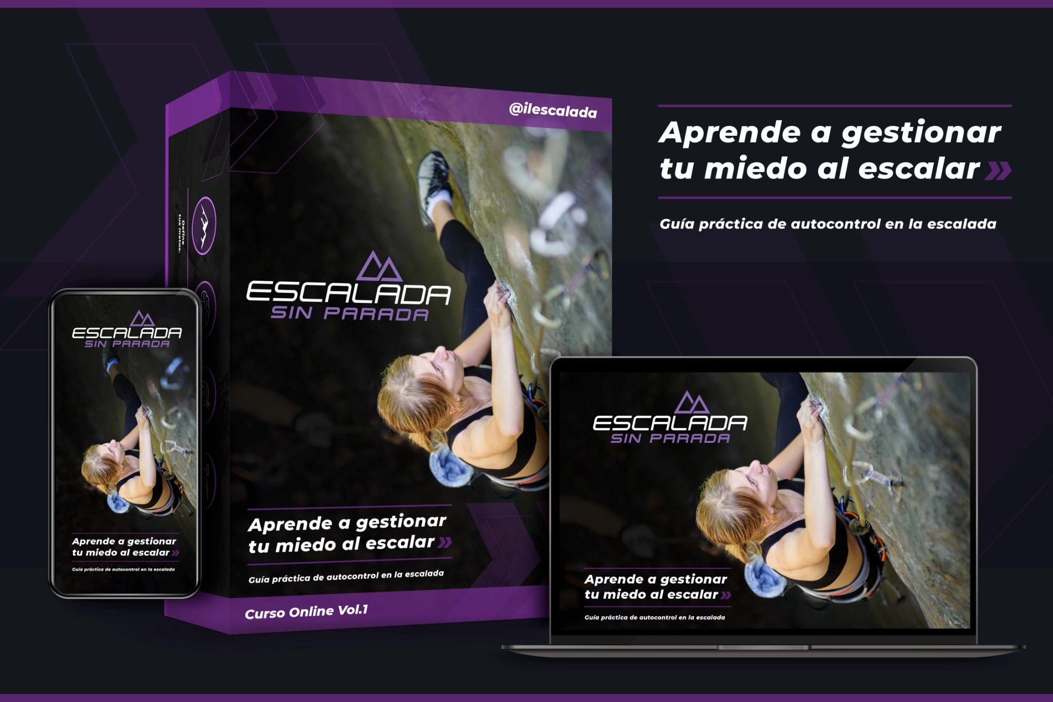 Mockup del curso online Escalada sin Parada